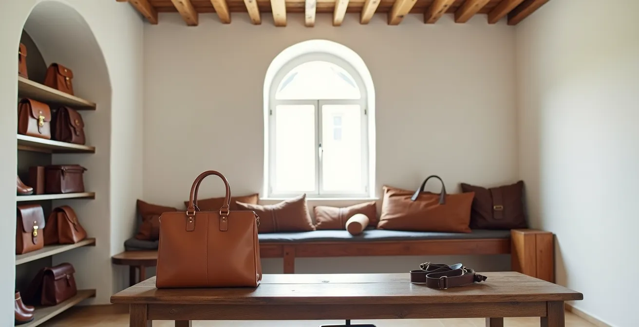 Comparación visual entre bolso artesanal español y múltiples bolsos fast fashion