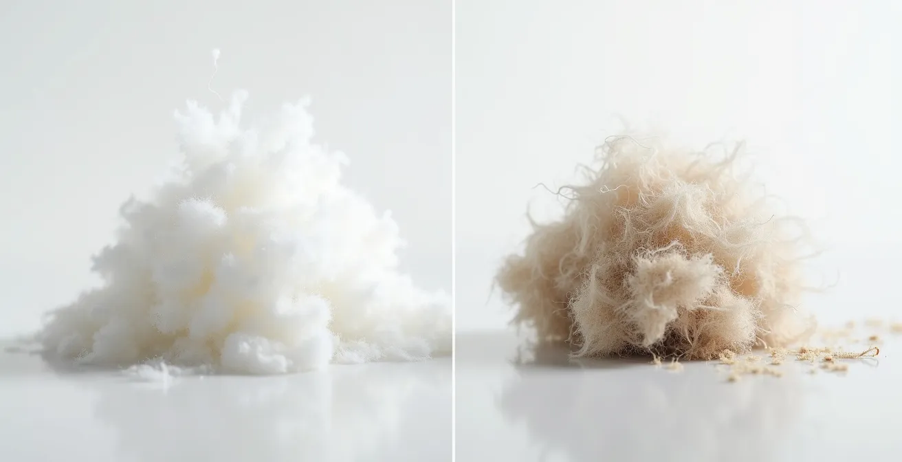 Comparación microscópica de fibras de algodón orgánico y convencional