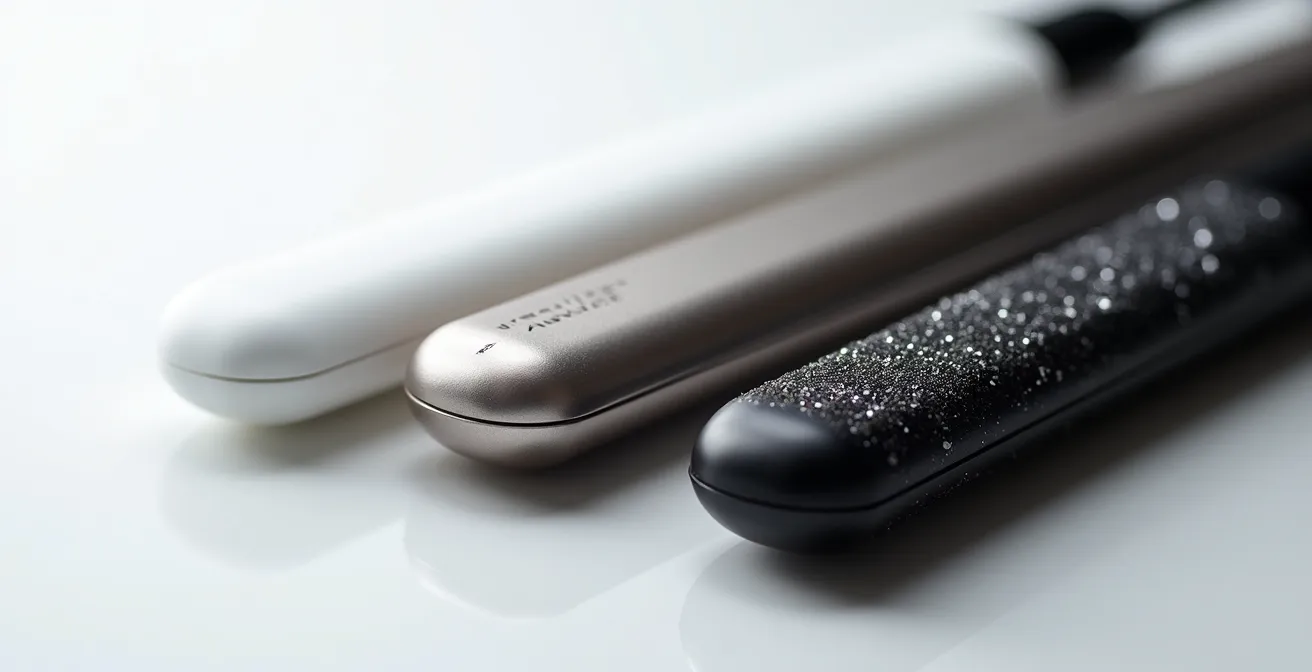 Vista microscópica de tres tipos de placas de plancha mostrando sus diferentes texturas superficiales