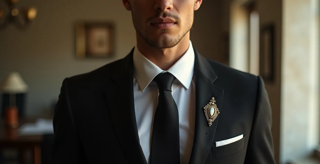 Profesional en entorno de oficina moderna con sutiles elementos vintage integrados en vestimenta contemporánea