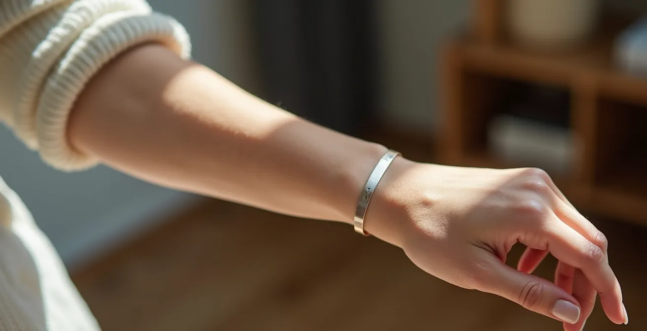 Brazalete ajustable en antebrazo mostrando punto de anclaje muscular correcto