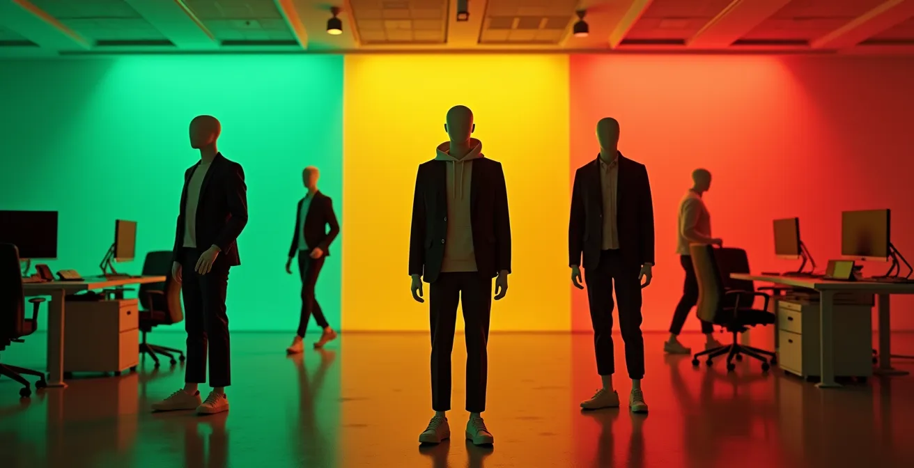 Comparación visual de códigos de vestimenta en diferentes contextos profesionales españoles