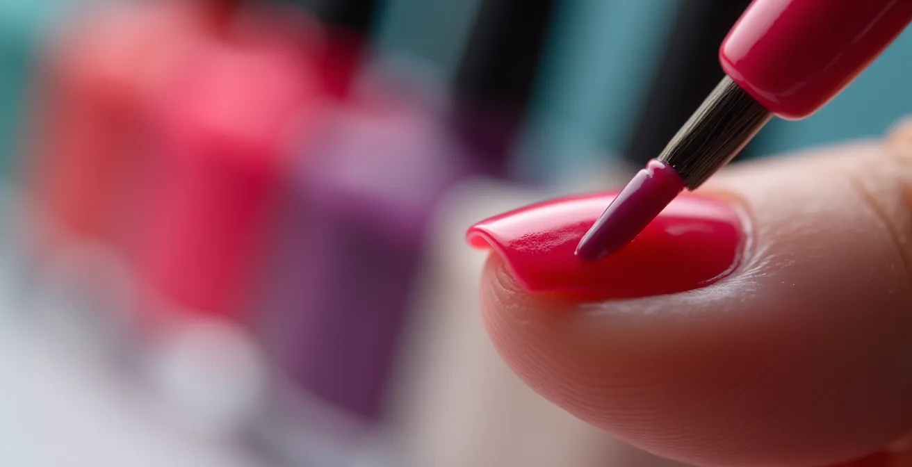 Detalle macro del sellado de la punta de la uña con esmalte