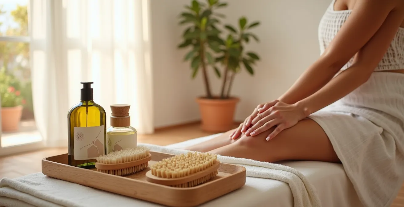 Anatomía del sistema linfático y direcciones del cepillado en seco sobre el cuerpo