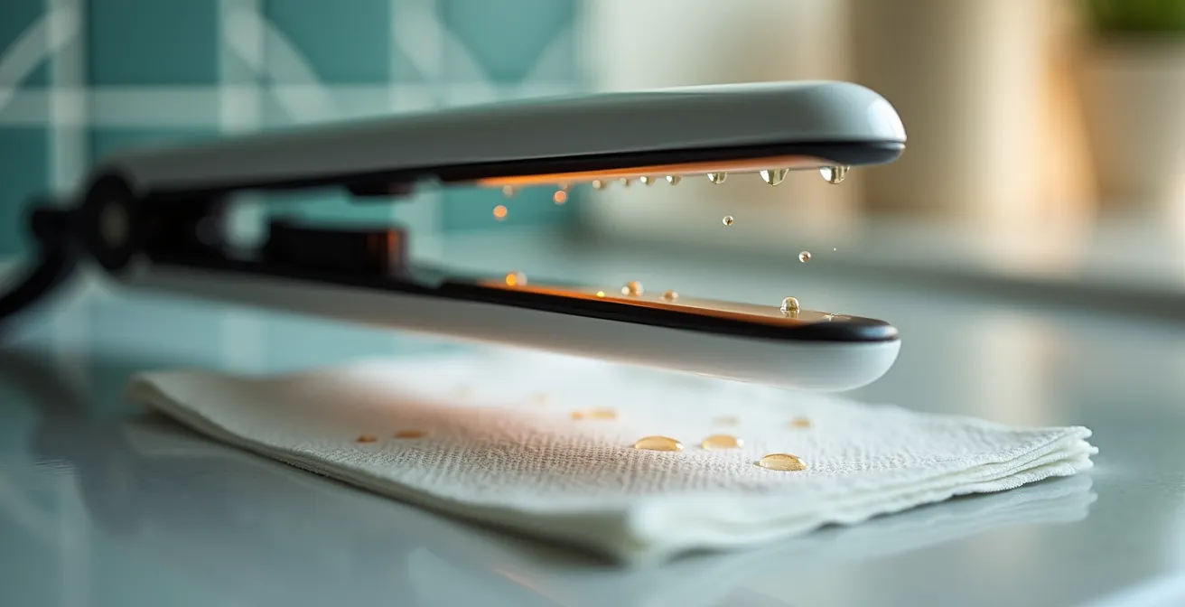 Prueba de seguridad con una servilleta de papel y una plancha de pelo para determinar una temperatura segura.