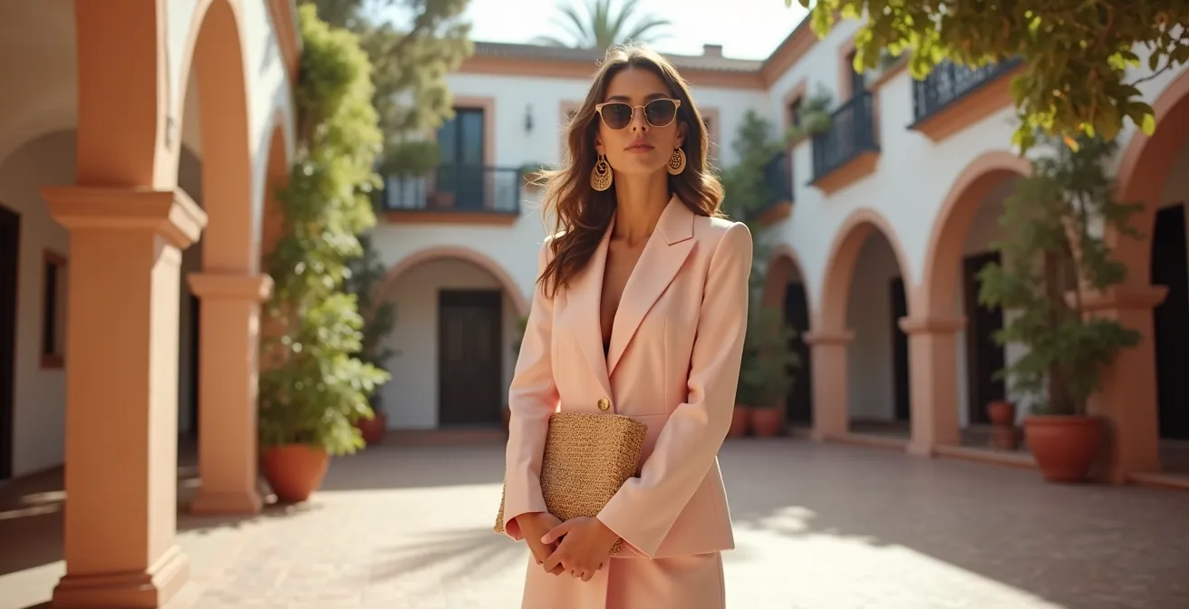 Conjunto de traje chaqueta en tono pastel para evento formal español